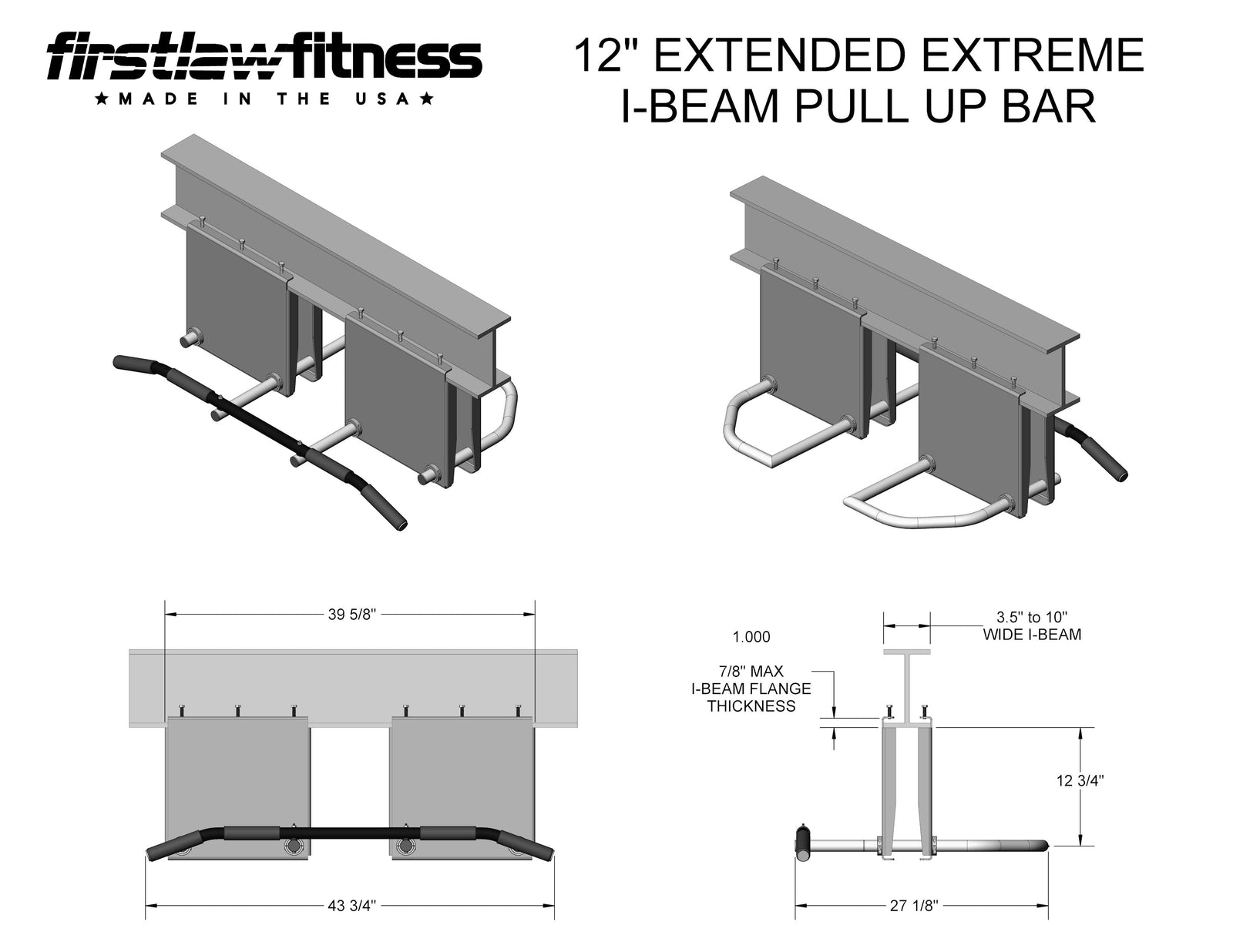 12" Extended Extreme I-Beam Pull Up Bar