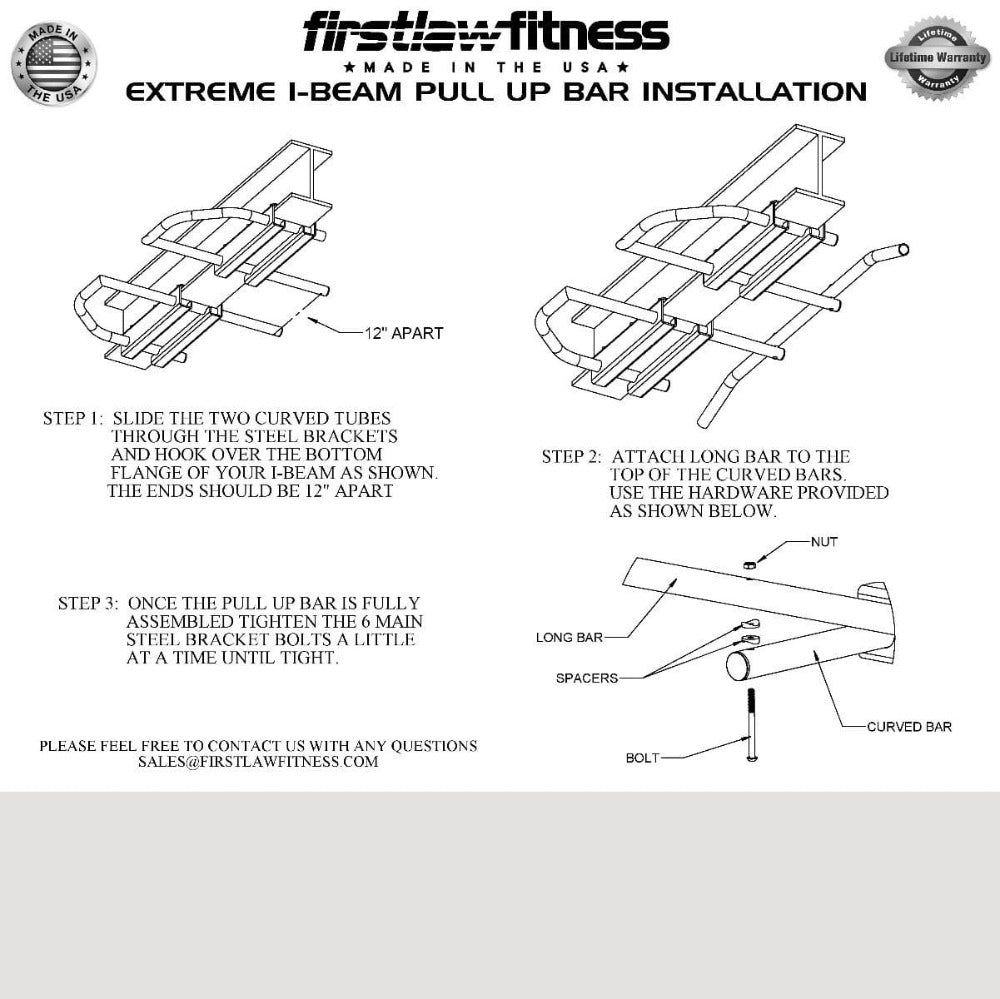 I-Beam Pull Up Bar - (Bent Long Bar with Rubber Grips - Firstlaw Fitness